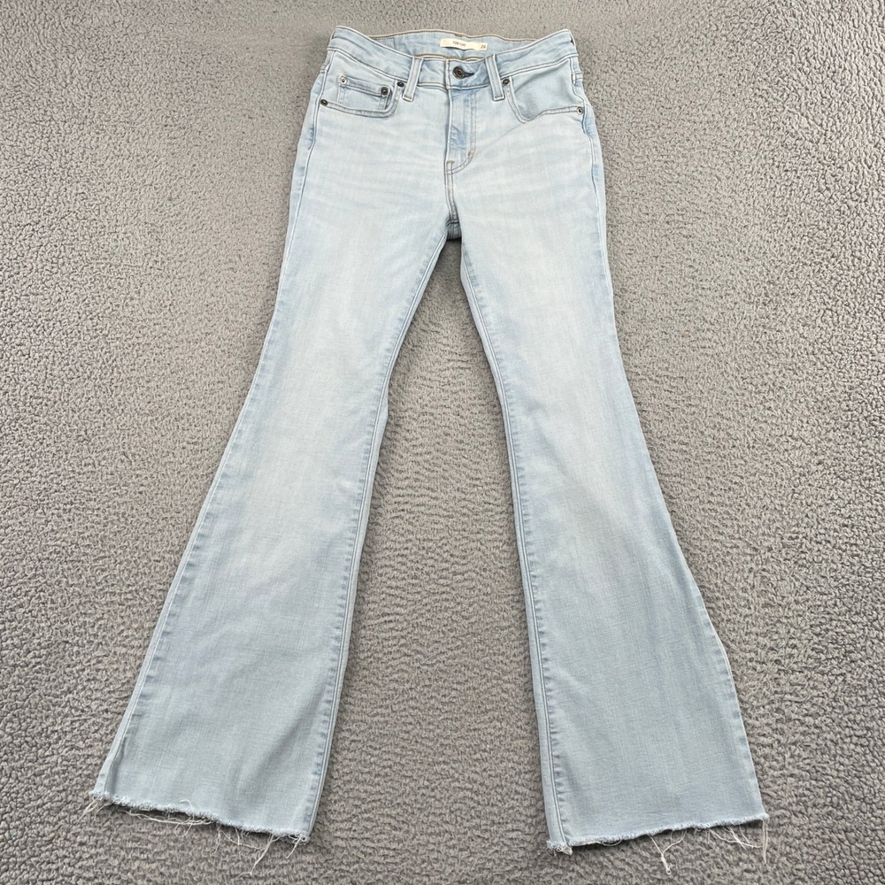 Levi's 726 Jeans Women 26 Light Blue Flare High Rise Raw Hem Stretch Denim